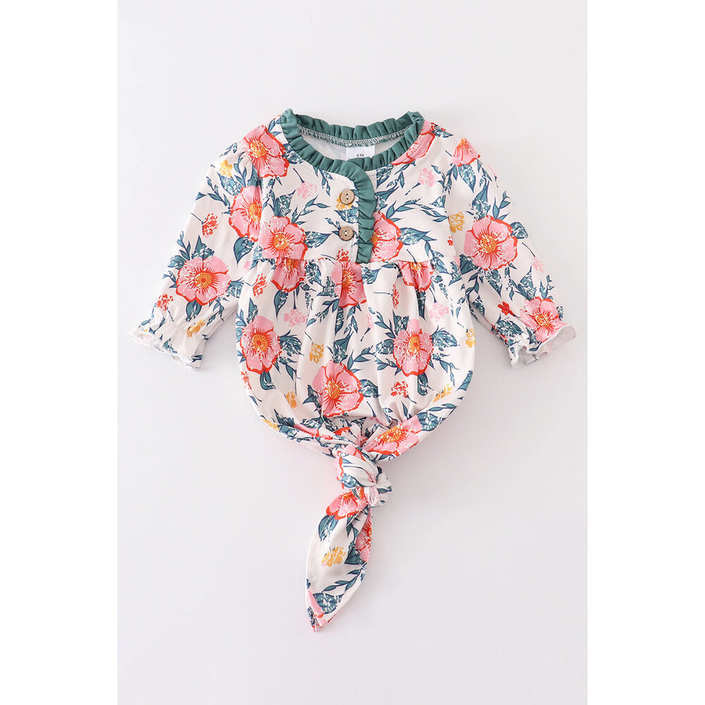 Green floral print baby gown